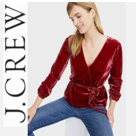 J.Crew Velvet Wrap Top Burgundy Size 10 - Picture 1 of 16